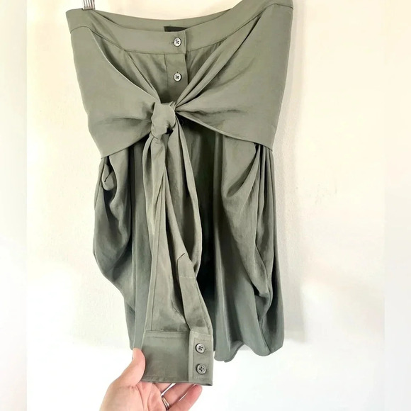 Alexander Wang Shirt Front Tie Waist Full Button Army Green Silky Skirt Size 2 - Picture 4 of 16